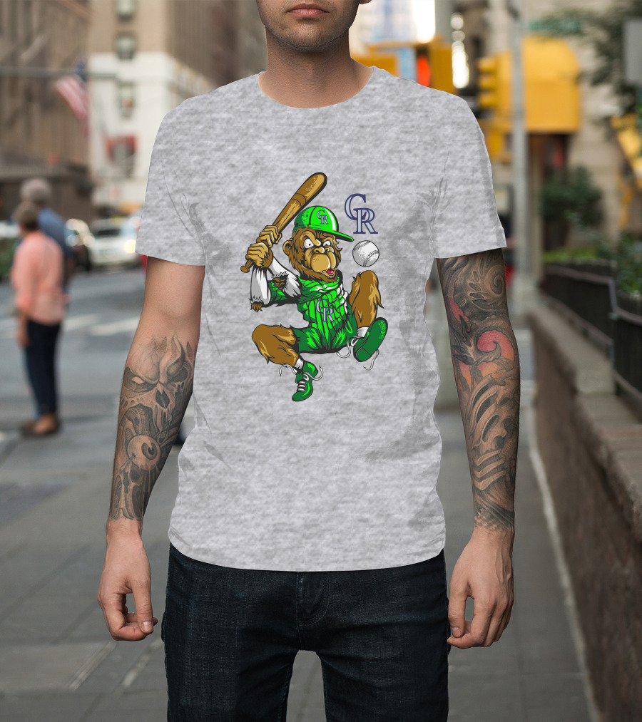 Colorado Rockies Cr Baseball Monkey Batting T-Shirt
