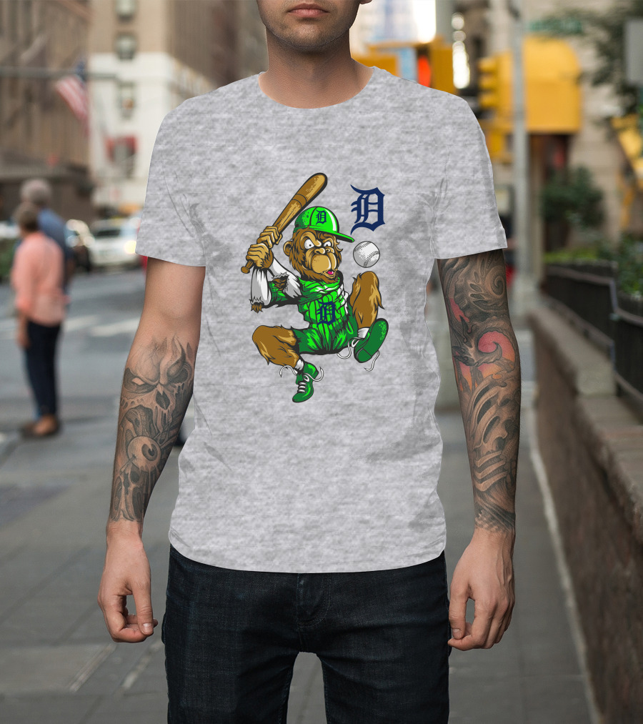 Detroit Tigers Mascot Swinging Baseball Bat With D T-Shirt