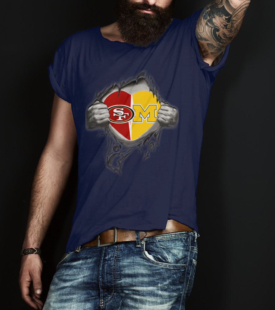 San Francisco 49ers Michigan Wolverines Heart Loyalty Fusion T-Shirt
