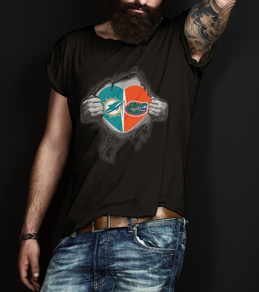 Dolphins Gators Heart Revealing T-Shirt