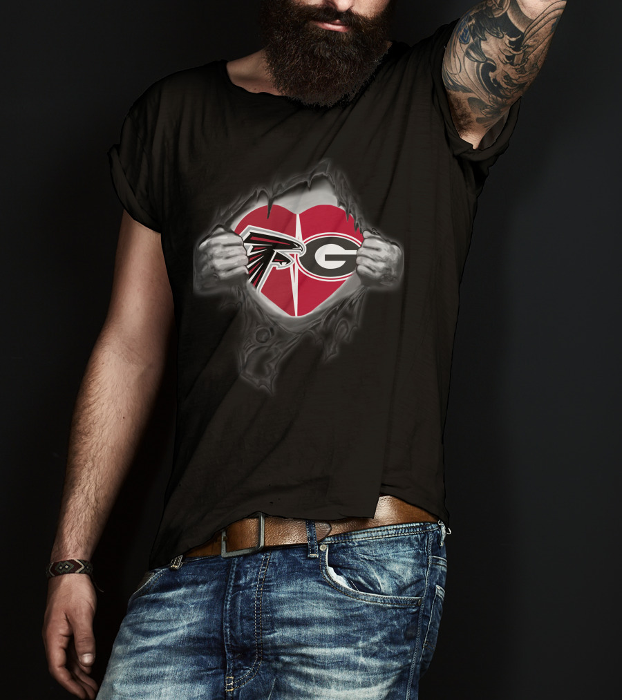 Falcons Bulldogs Heart Logo With Atlanta And Georgia Team Symbols T-Shirt