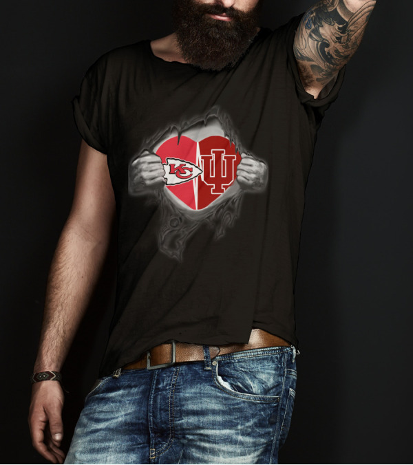 Kansas City Chiefs Indiana Hoosiers Heart Logo Fan Passion T-Shirt