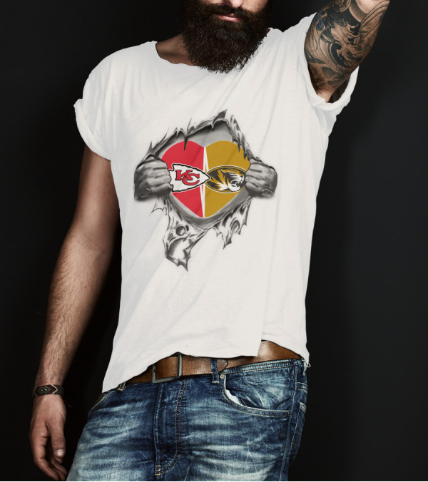 Kansas City Chiefs Missouri Tigers Heart Logo Chiefs Arrowhead Tigers Mascot T-Shirt