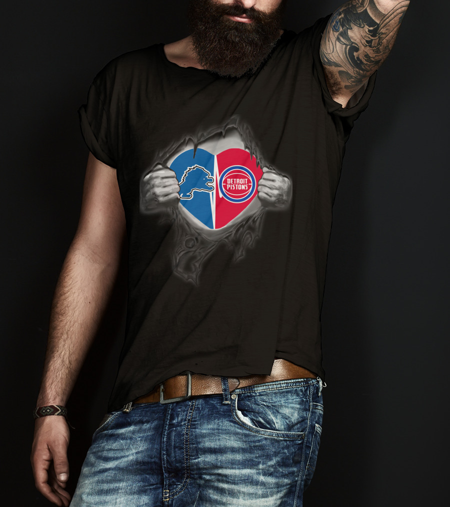 Lions Detroit Pistons Heart T-Shirt