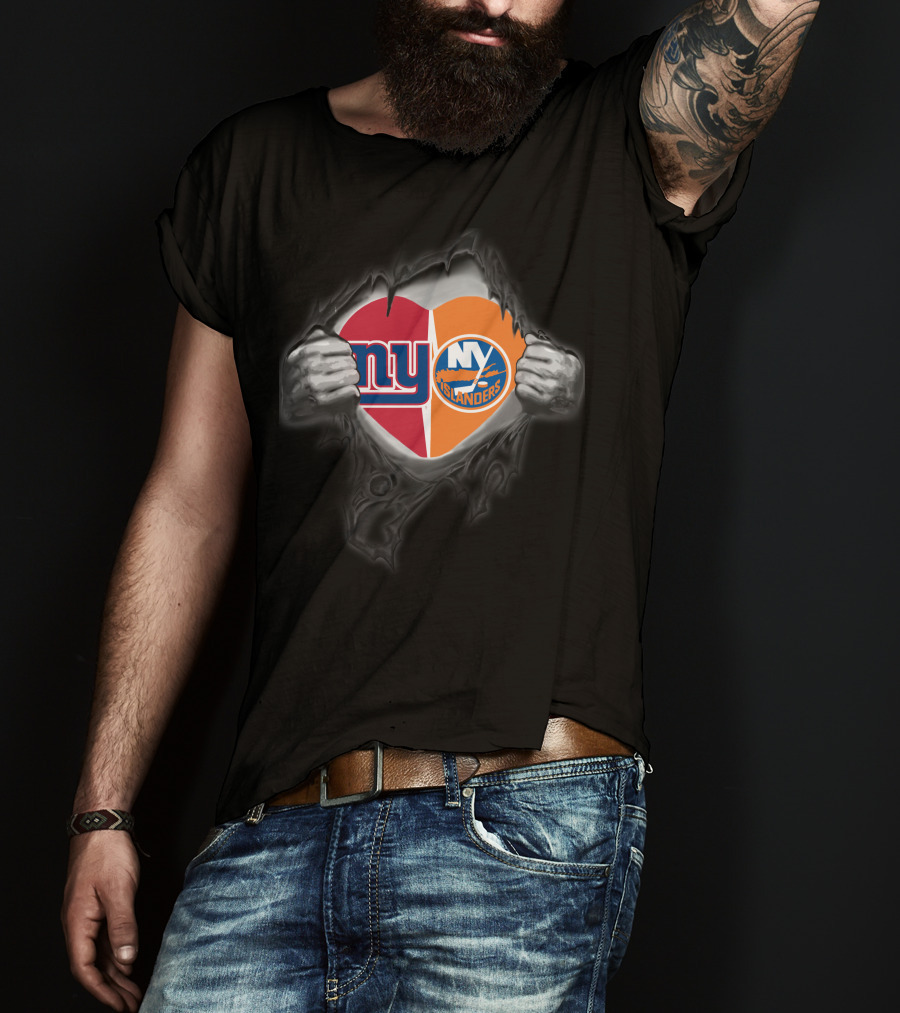 New York Giants NY Islanders Heart Logo Split T-Shirt