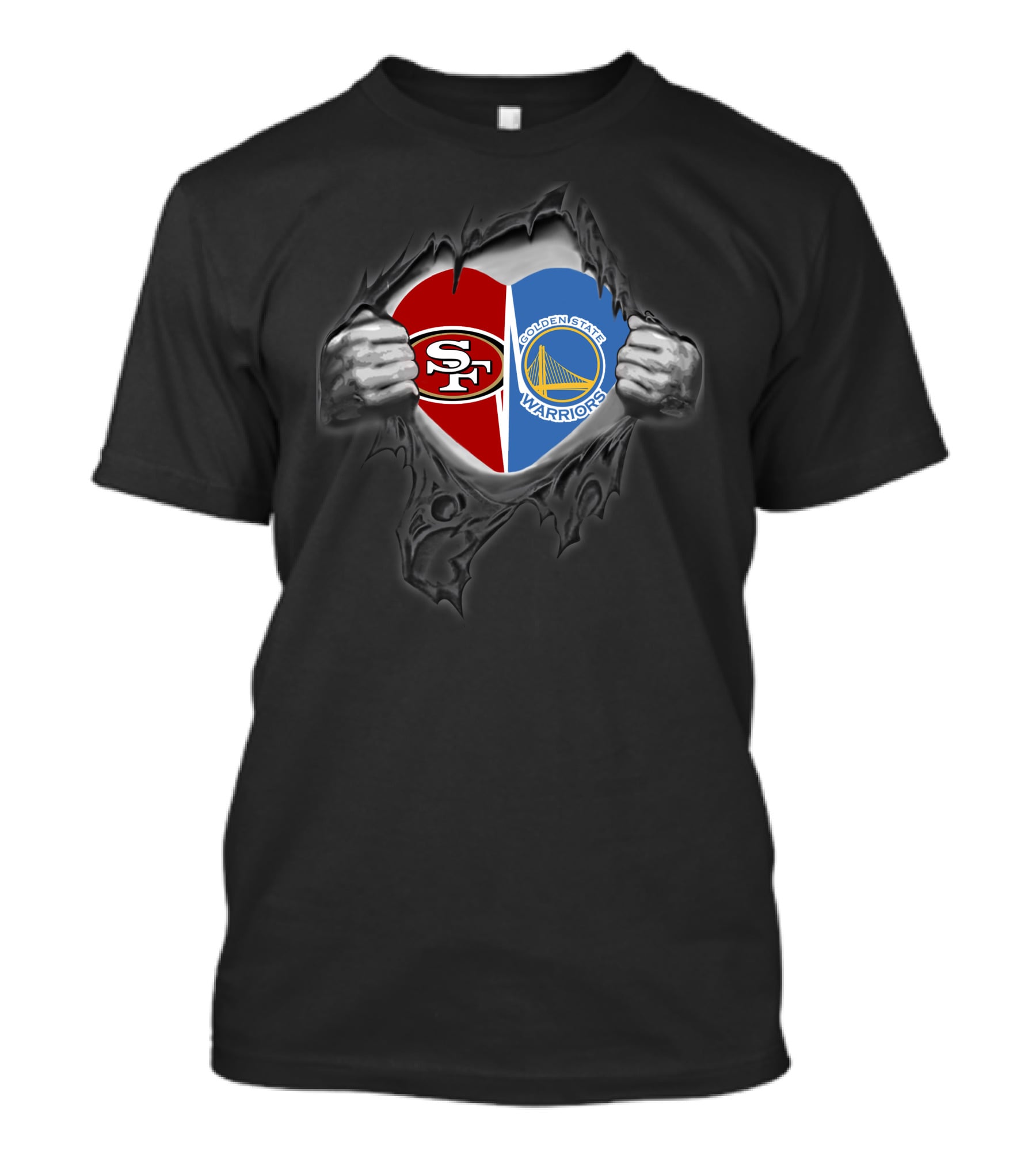 Sf 49ers Golden State Warriors Heart Logo Tear Effect T-Shirt
