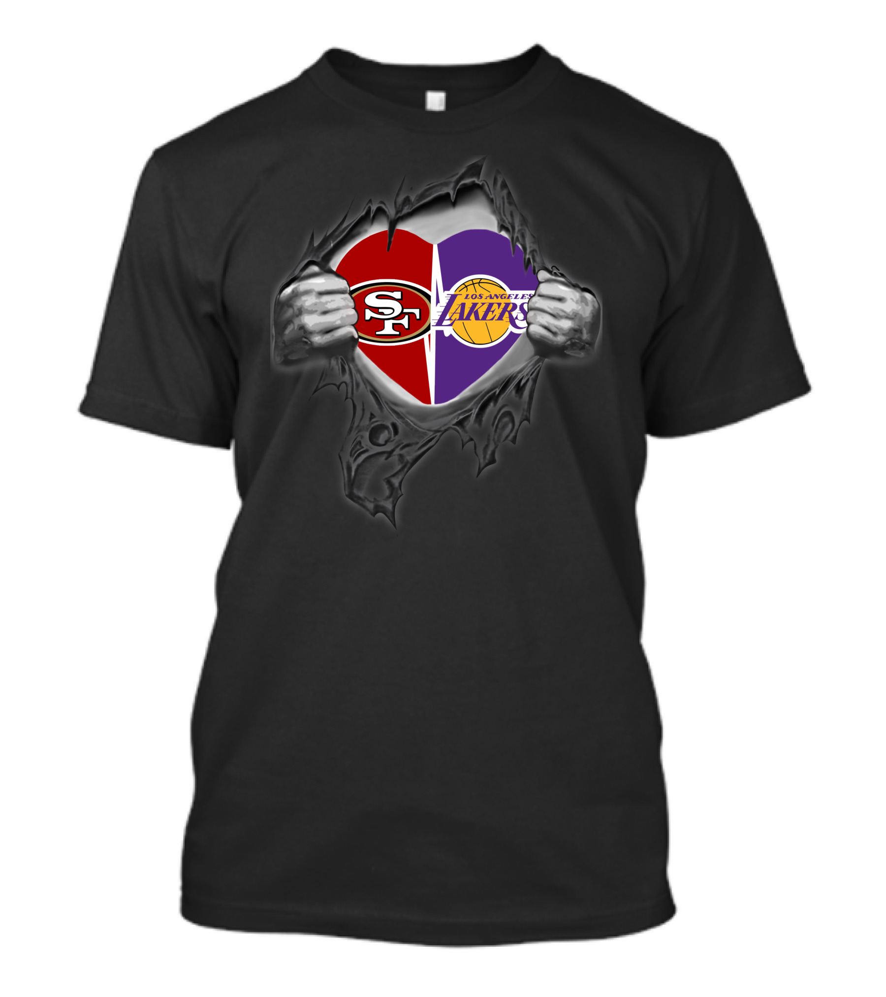 Sf 49ers La Lakers Heart Holding Logos T-Shirt
