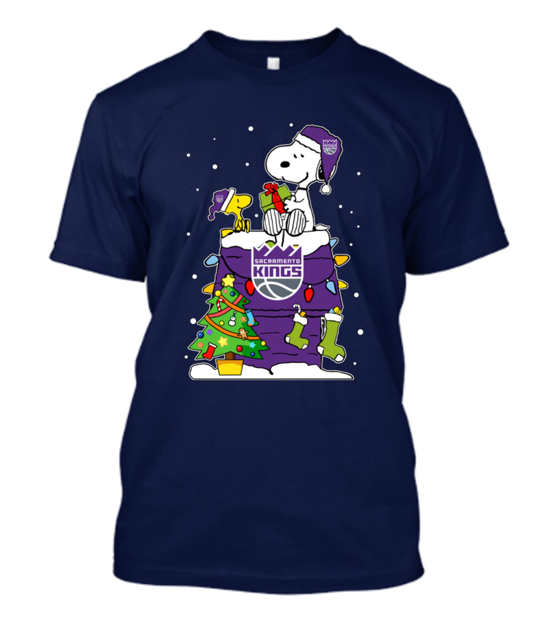 Snoopy Woodstock Sacramento Kings Christmas Tree Holiday Celebration T-Shirt