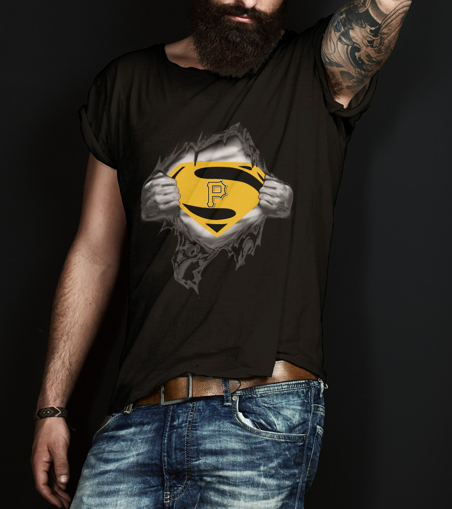 Pittsburgh Pirates Superman Logo Hands Ripping Open T-Shirt