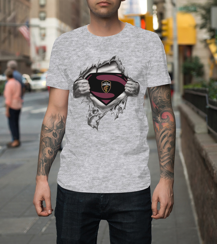Cleveland Cavaliers Superman Logo Emblem Tear Reveals Team Crest T-Shirt