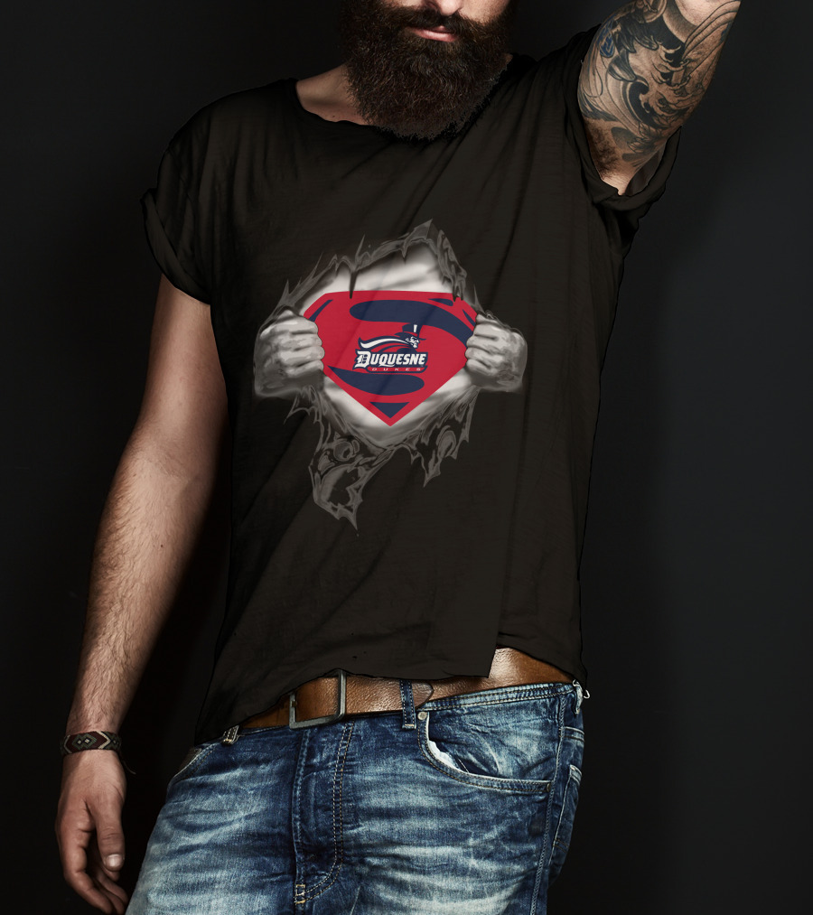 Duquesne Dukes Superman Logo With Ripped Chest T-Shirt
