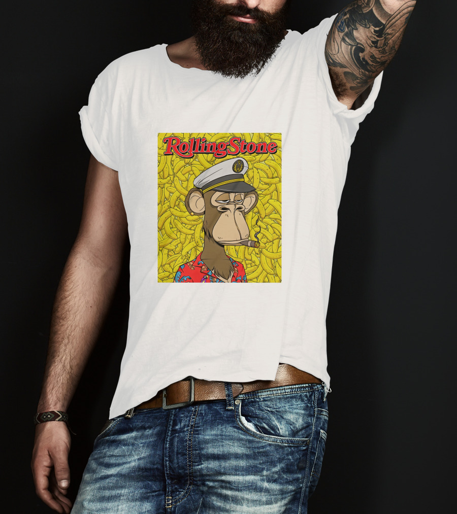 Rolling Stone Store Bored Ape Captain With Bananas Background T-Shirt