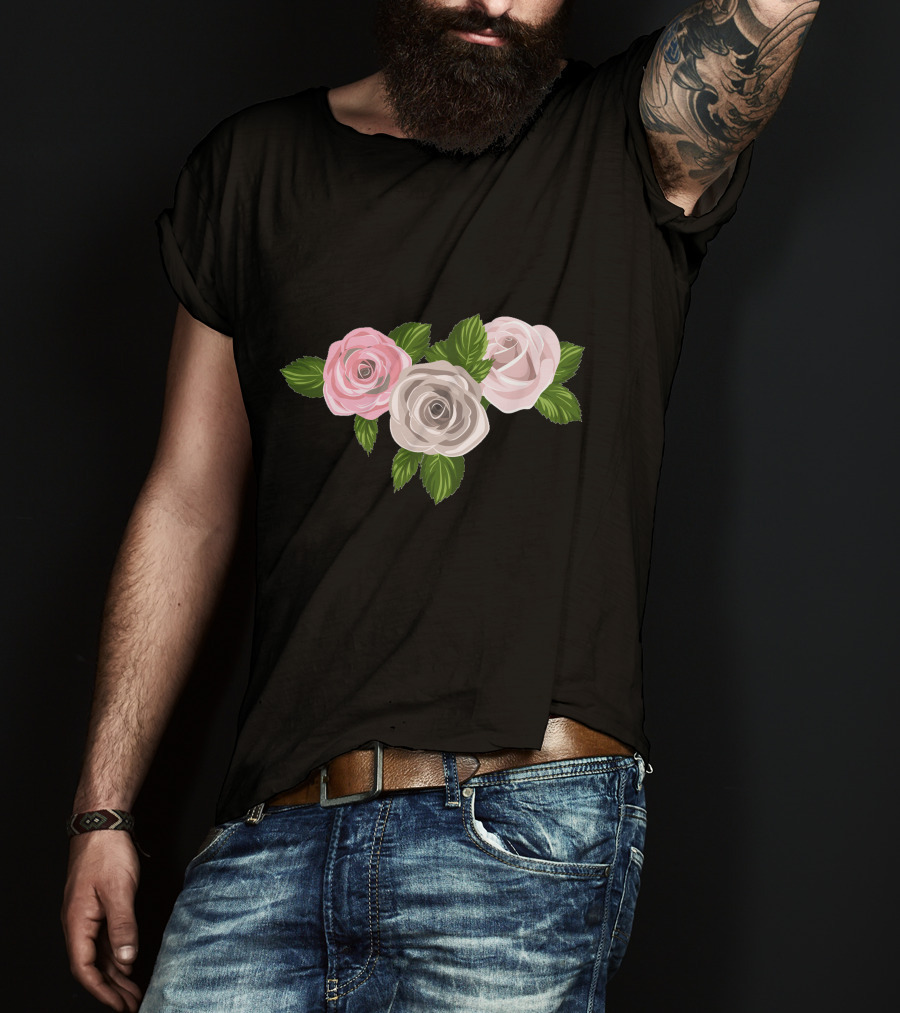 White And Pink Roses With Green Leaves T-Shirt