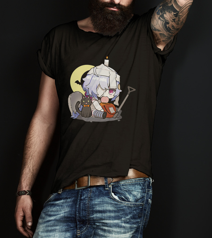 Happy Halloween Genshin Impact Ganyu Chibi Black Cat Moon Costume T-Shirt
