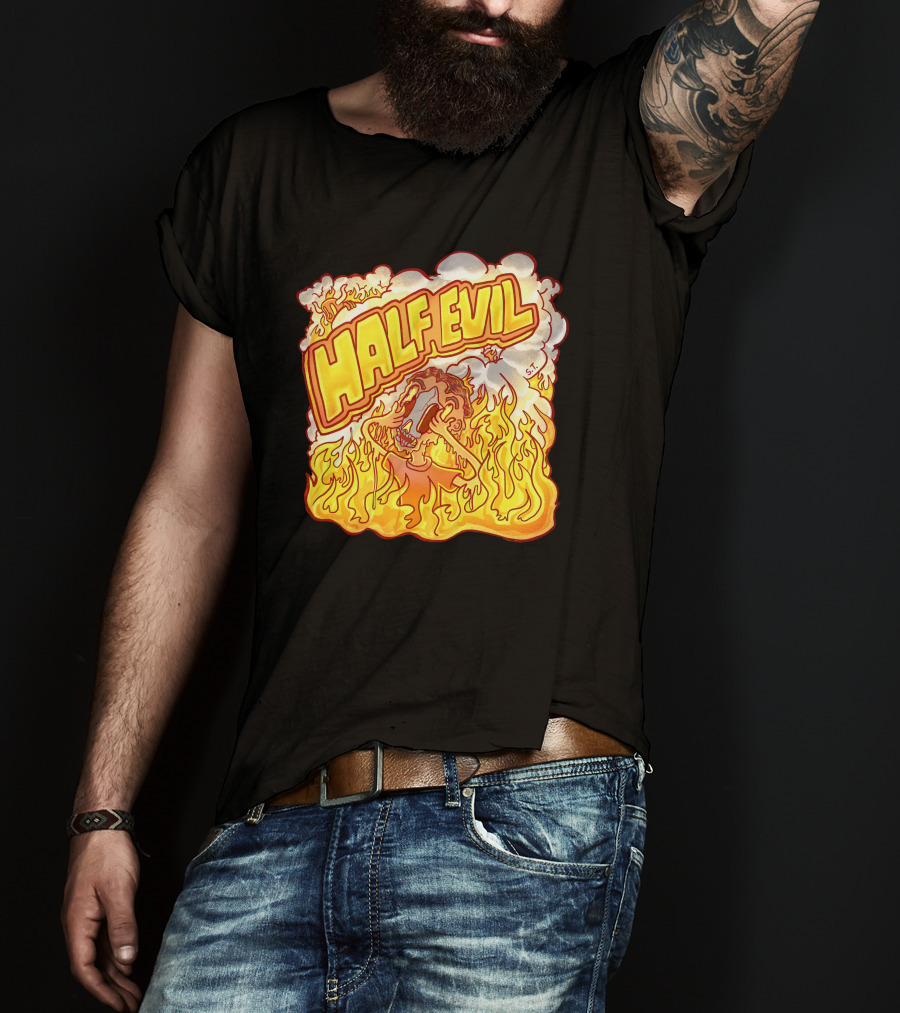 Half Evil 333 Flaming Fire Pit Creature T-Shirt