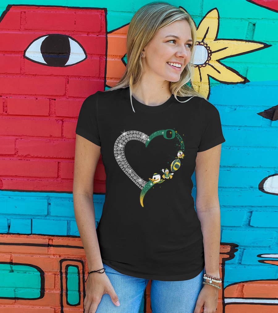 OD Heart Oregon Ducks Sparkling Heart Puddles Football T-Shirt