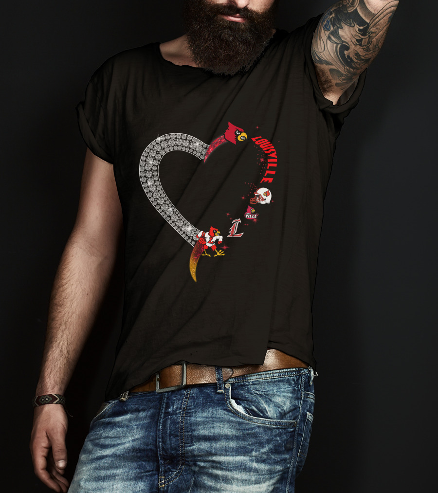 Louisville Cardinals Heart Shaped Logo With Helmet And Mascot T-Shirt