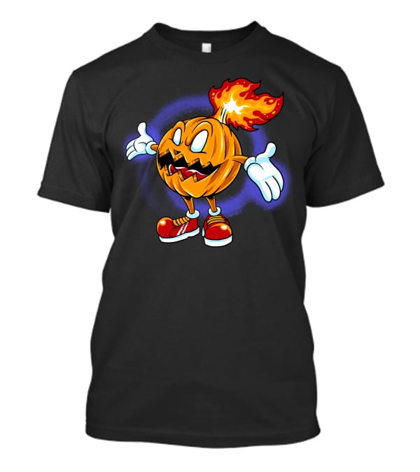 Halloween Pumpkin Fiery Character With Sneakers T-Shirt