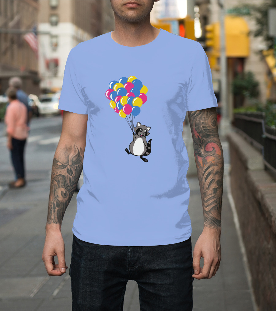 Raccoon Flying With Colorful Balloons T-Shirt