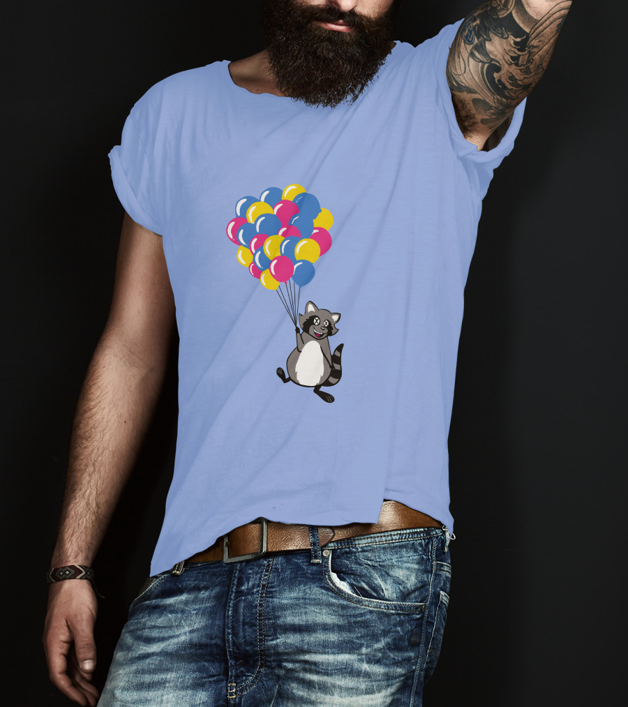 Raccoon Flying With Colorful Balloons T-Shirt