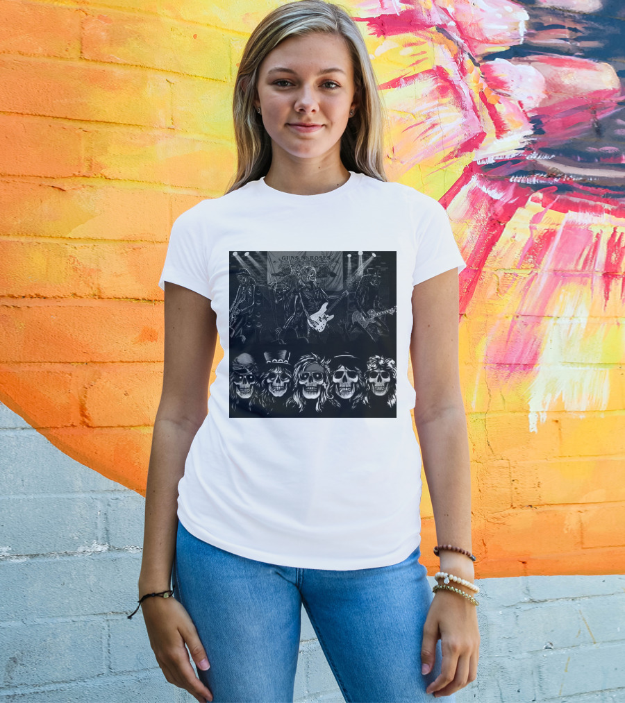 Guns N' Roses Skeleton Band Members Rock Concert Scene T-Shirt