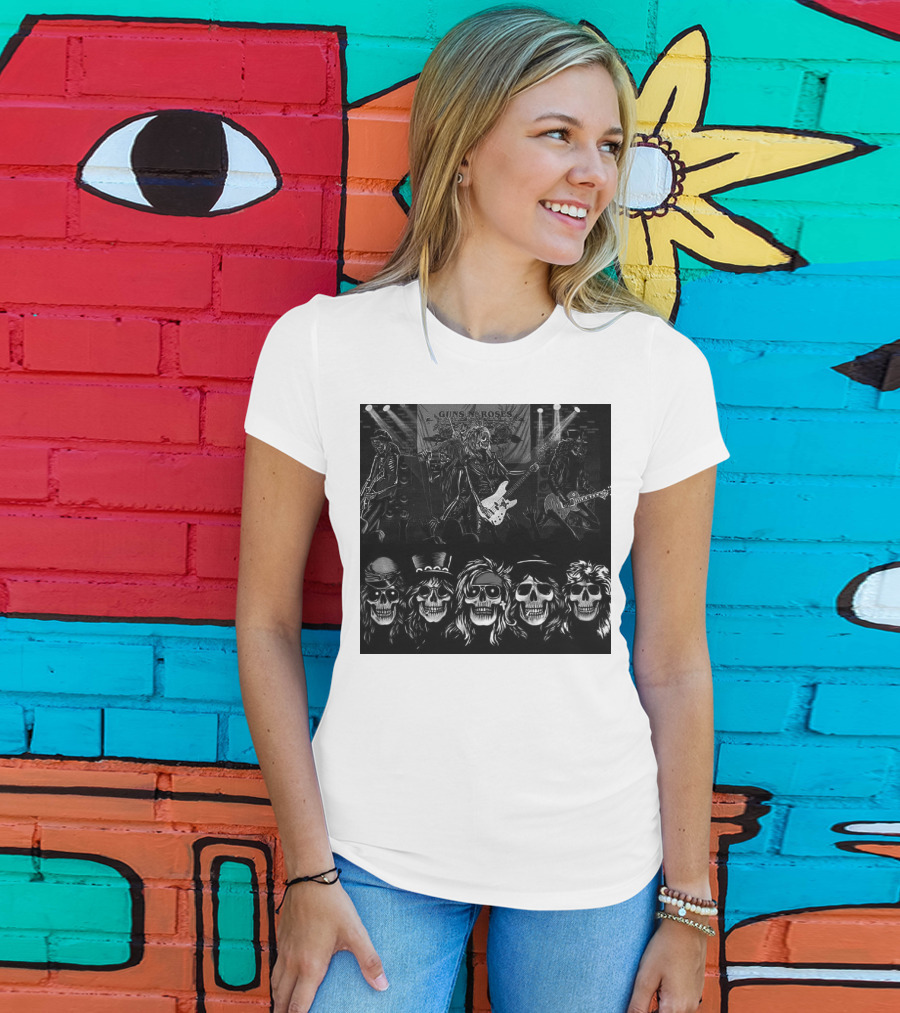 Guns N' Roses Skeleton Band Members Rock Concert Scene T-Shirt