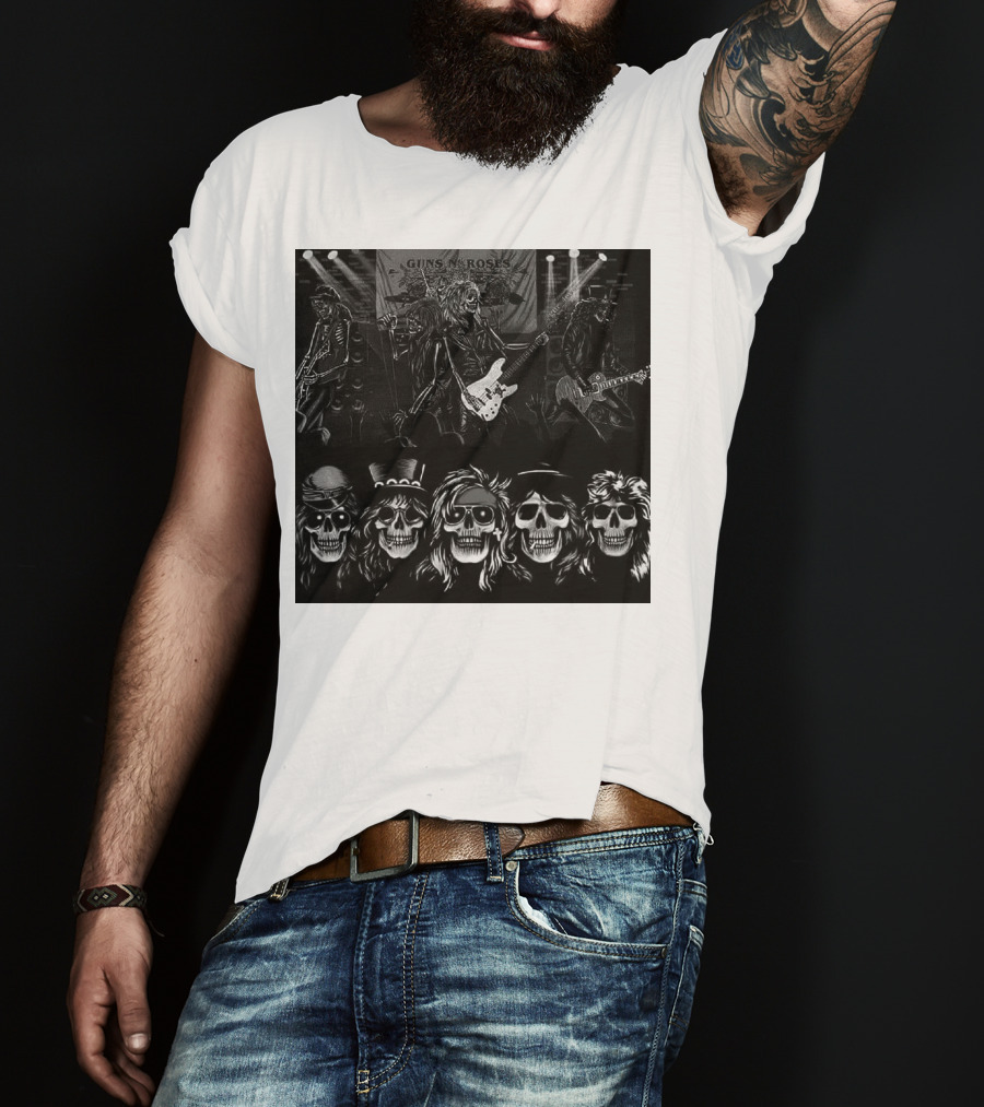 Guns N' Roses Skeleton Band Members Rock Concert Scene T-Shirt