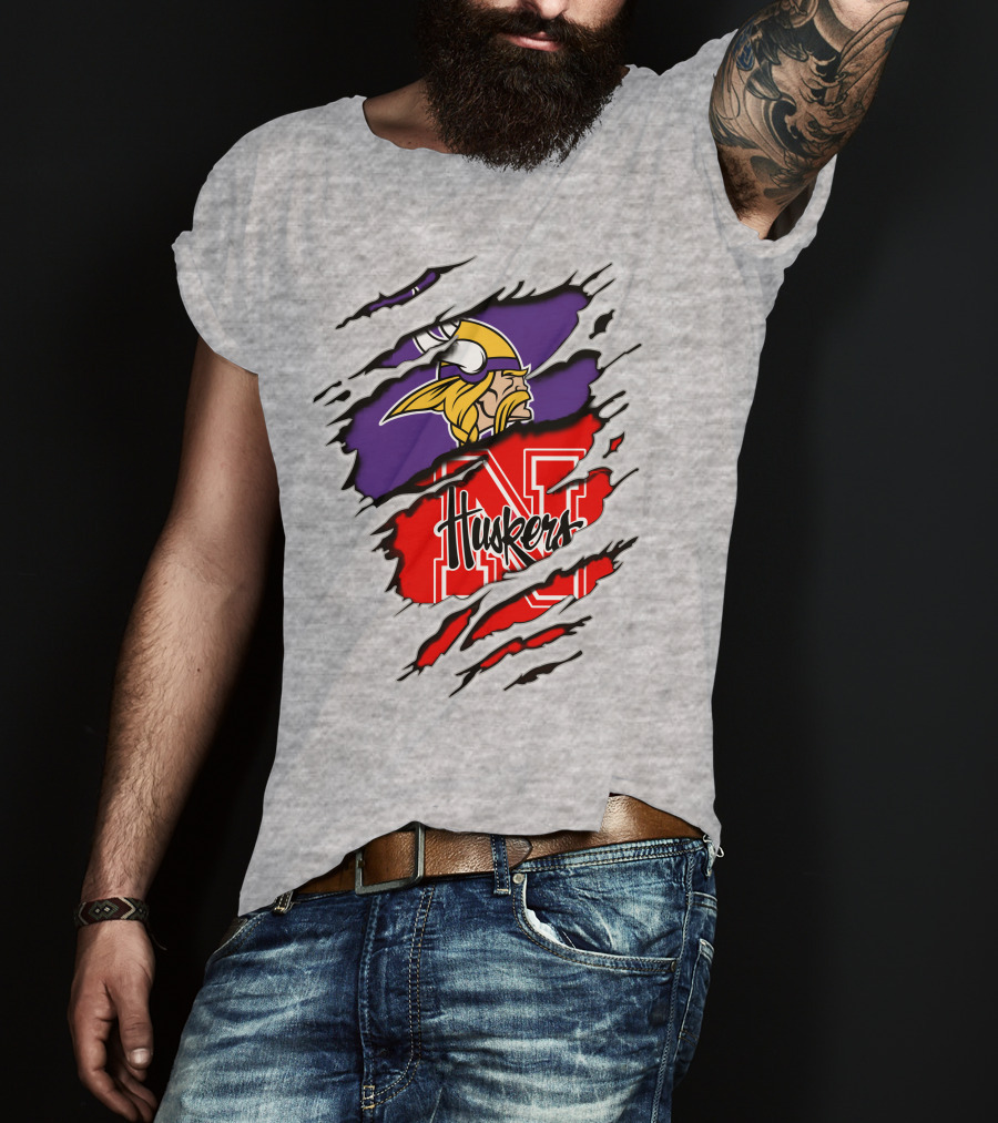 Vikings Huskers Ripped Logo Blend T-Shirt