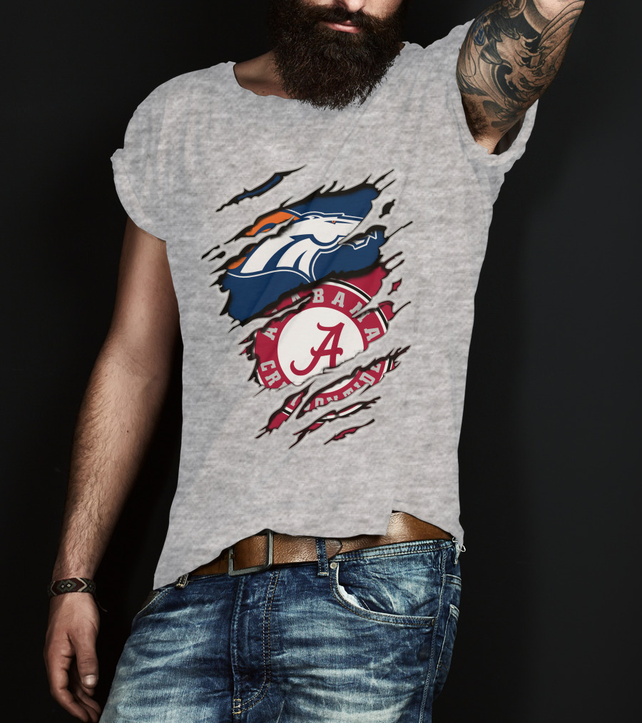 Alabama Crimson Tide Denver Broncos Logo Fusion T-Shirt