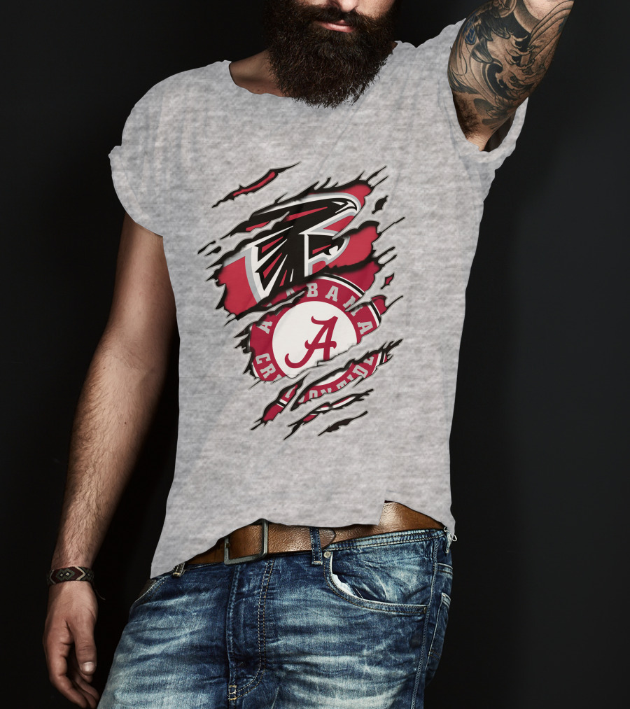 Alabama Crimson Tide Atlanta Falcons Ripped T-Shirt