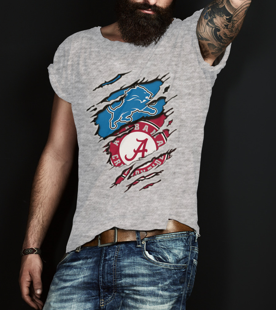 Alabama Crimson Tide And Detroit Lions Fan Crossover T-Shirt