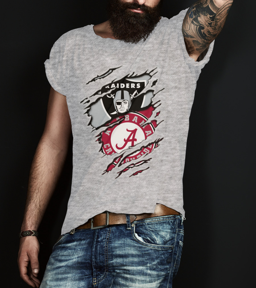 Alabama Crimson Tide Raiders Logo Mashup With Helmeted Mascot T-Shirt