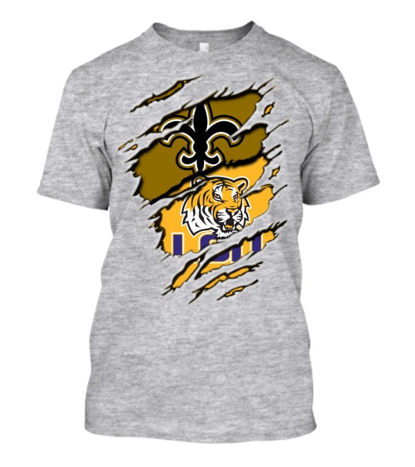 Saints Fleur-de-Lis And LSU Tiger Logo Combination T-Shirt