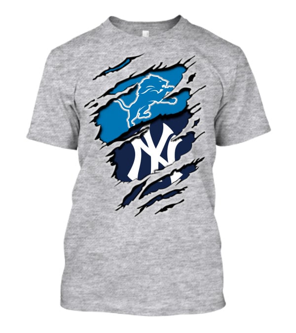 Detroit Lions New York Yankees Claw Rip T-Shirt