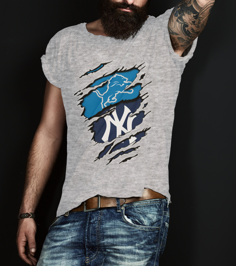 Detroit Lions New York Yankees Claw Rip T-Shirt