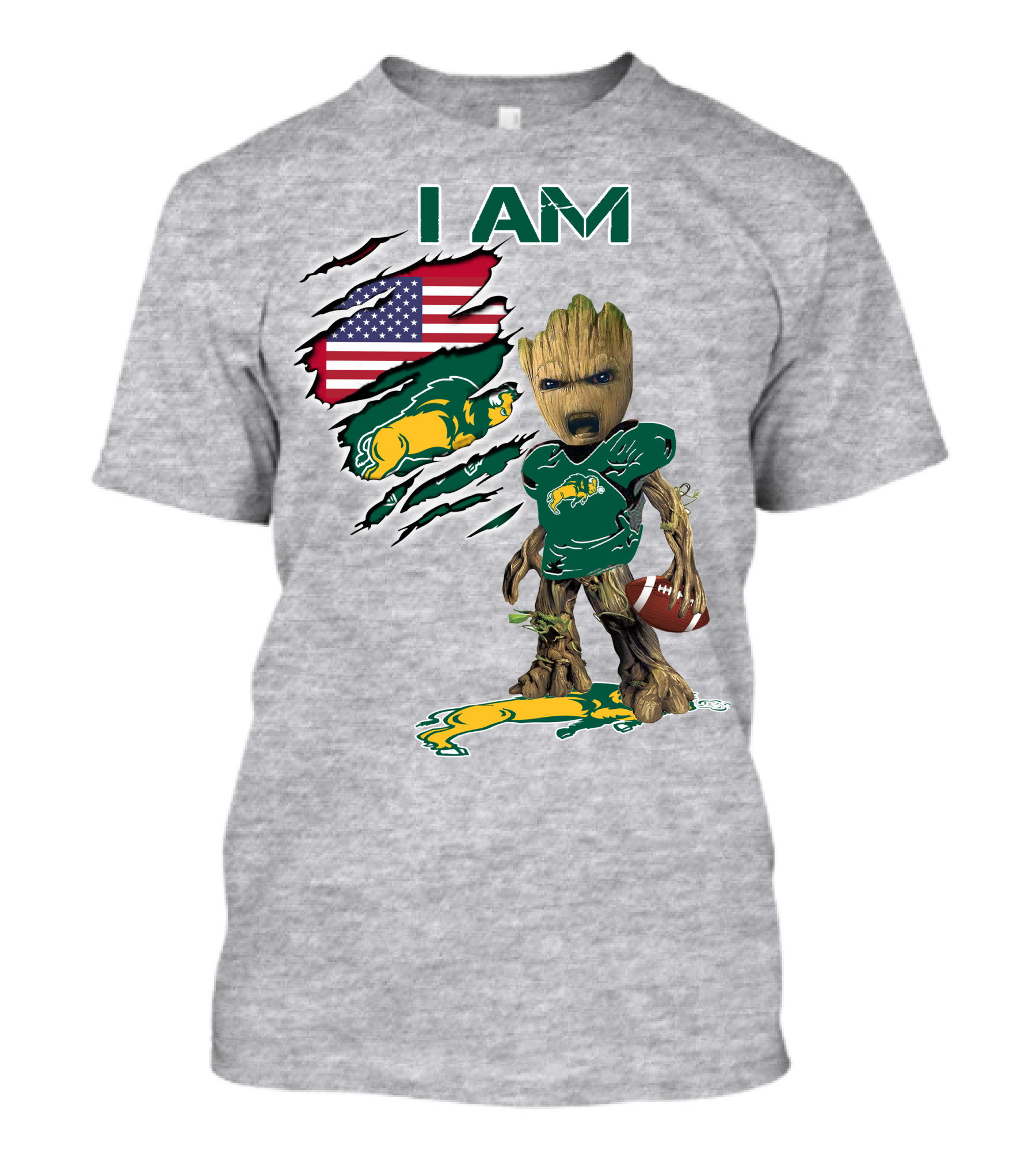 I AM American Flag Bison Football Character T-Shirt