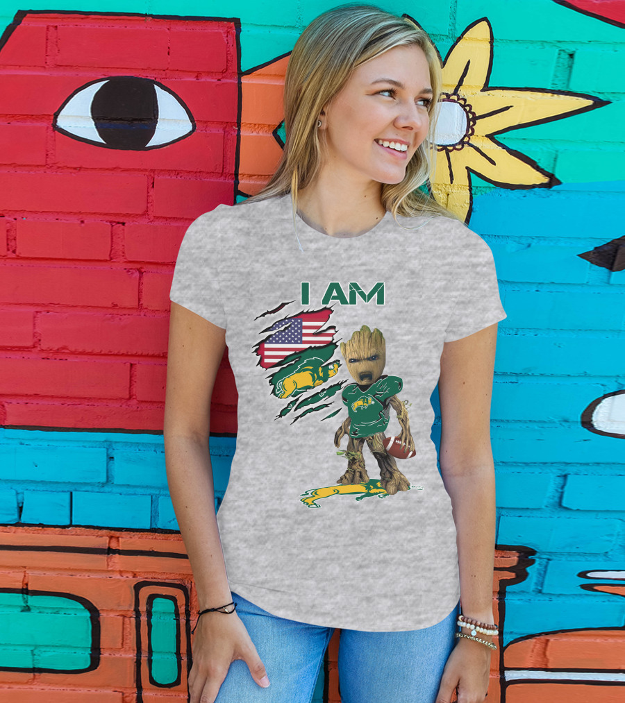 I AM American Flag Bison Football Character T-Shirt