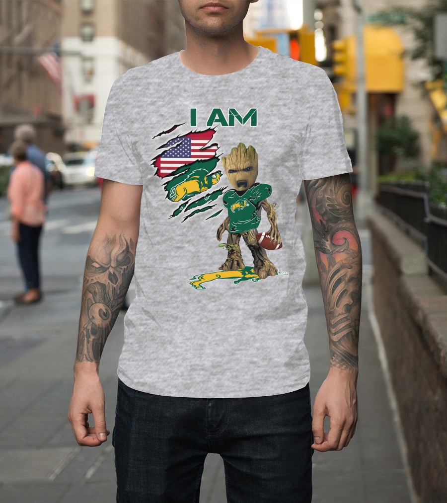I AM American Flag Bison Football Character T-Shirt