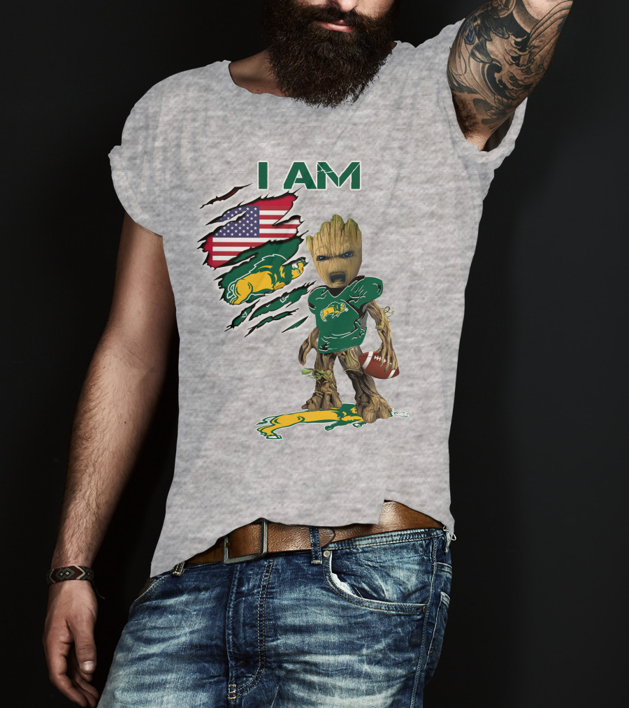 I AM American Flag Bison Football Character T-Shirt