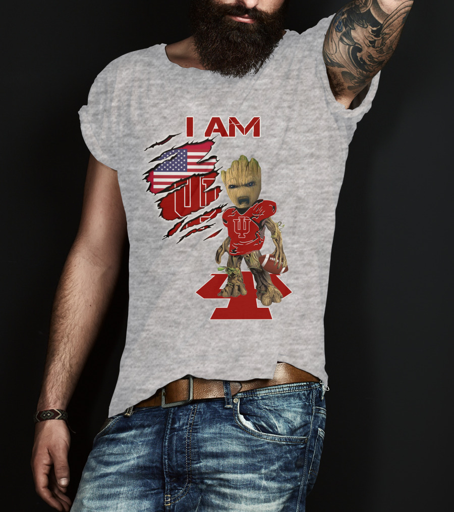 I AM Hoosiers Groot American Flag IU Football T-Shirt