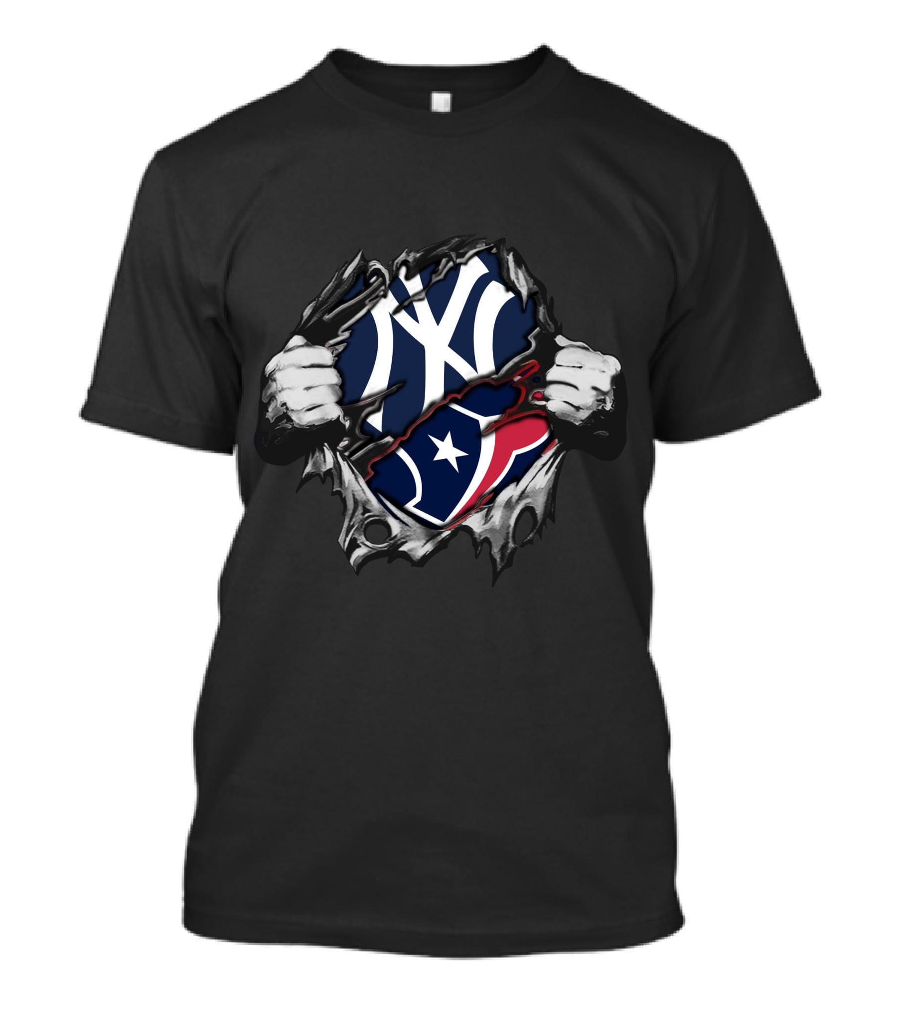 Texans Yankees Logo Fusion With Tearing Hands T-Shirt