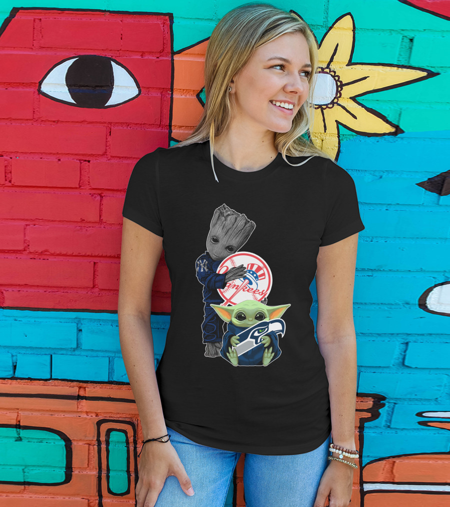 Yankees Baby Groot Seahawks Baby Yoda T-Shirt
