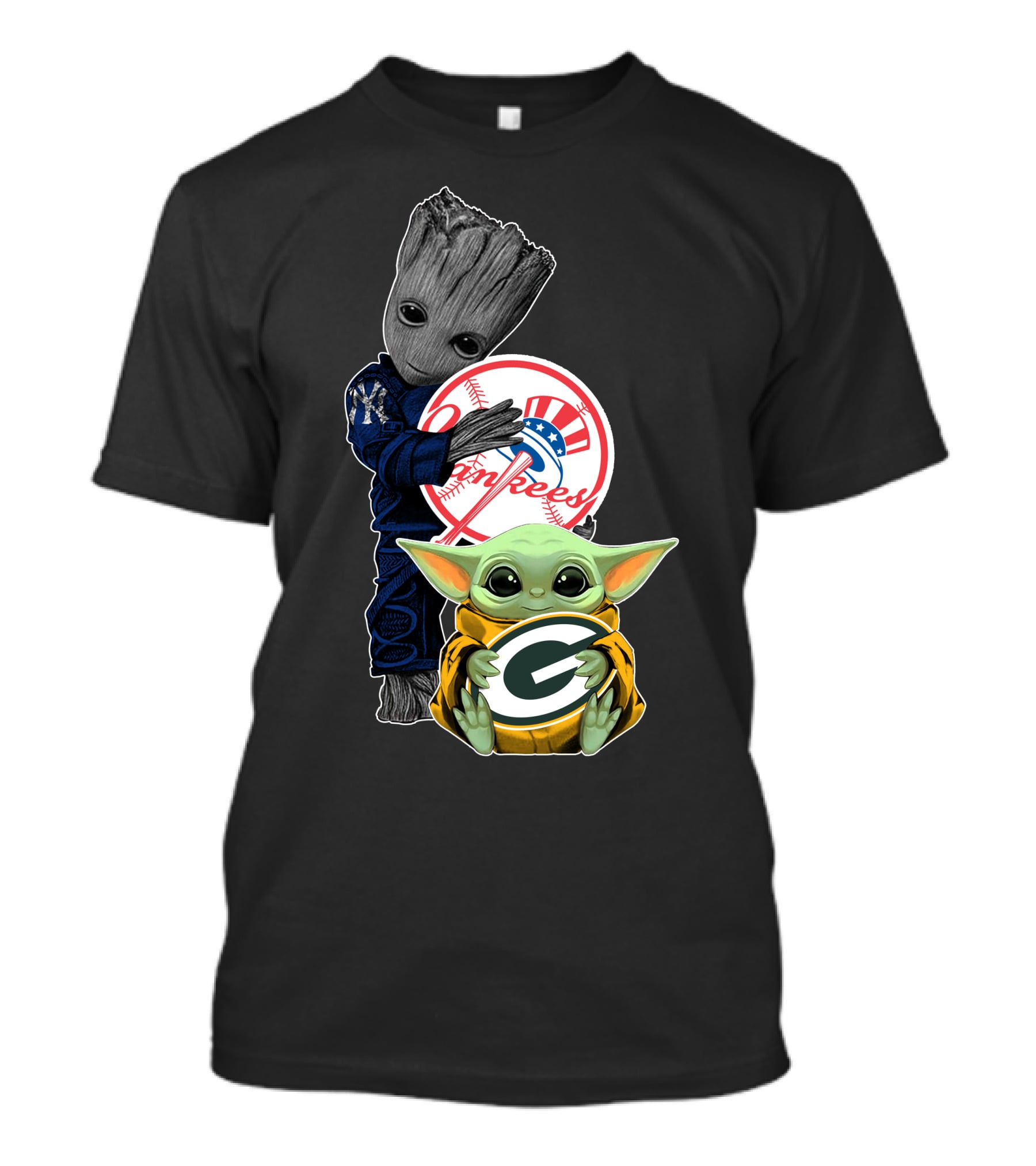 Yankees Groot Packers Baby Yoda T-Shirt