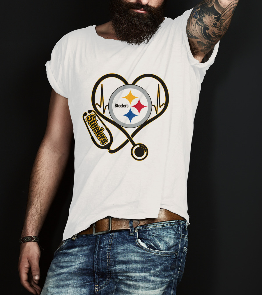 Nurse Heartbeat Pittsburgh Steelers Stethoscope T-Shirt
