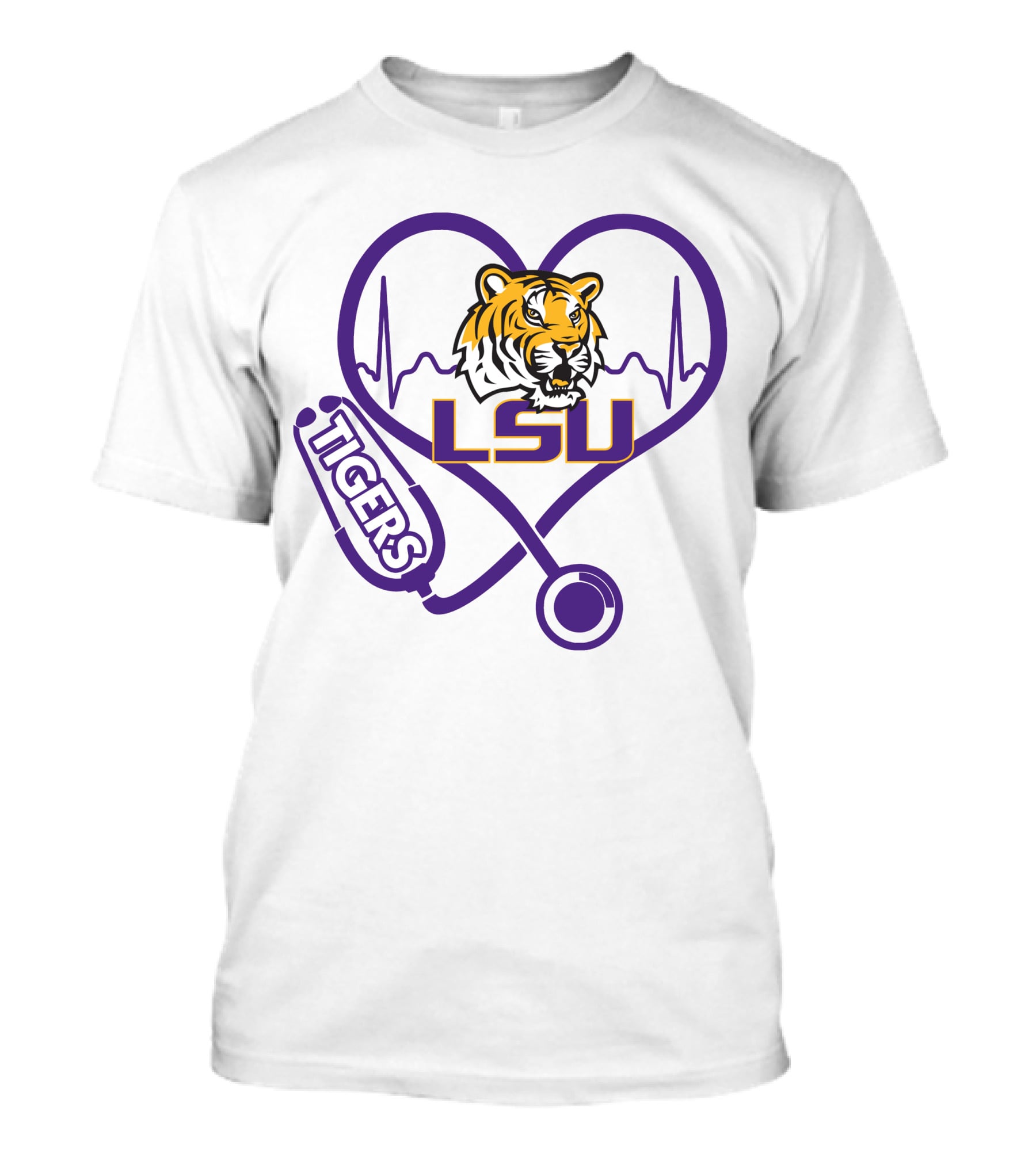 Nurse Love LSU Tigers Heartbeat Stethoscope Tiger T-Shirt
