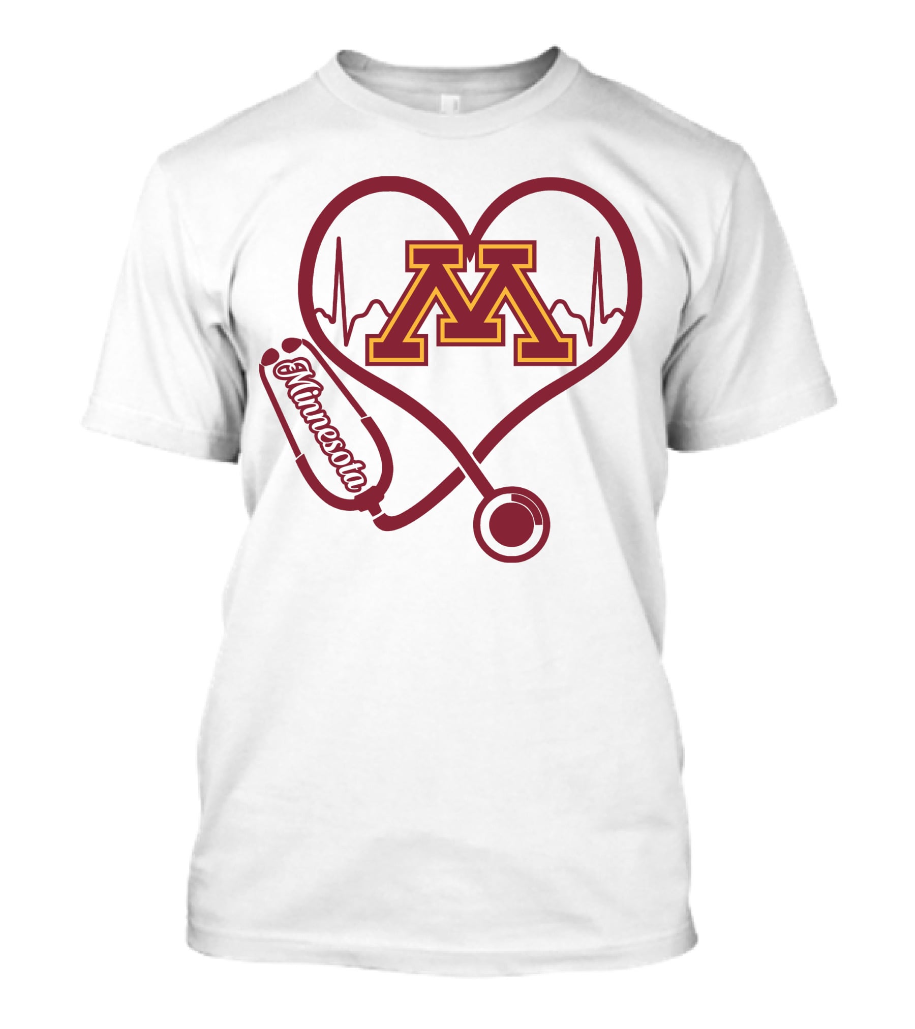 Minnesota Golden Gophers Nurse Love Heartbeat Stethoscope T-Shirt