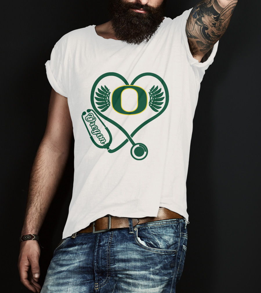 Oregon Ducks Nurse Heart Stethoscope T-Shirt