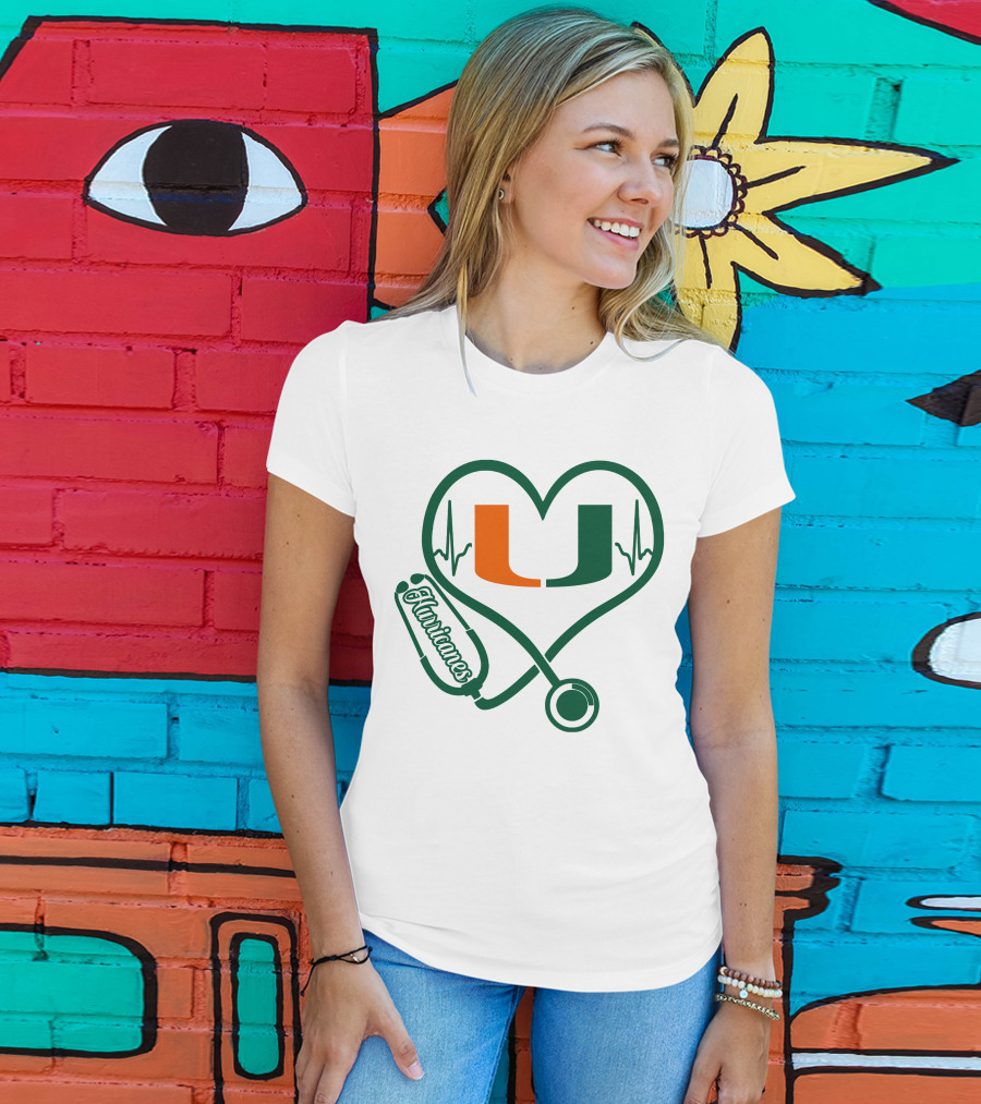 Nurse Love Miami Hurricanes Heartbeat Stethoscope U T-Shirt
