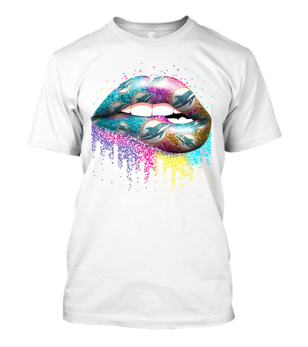 Miami Dolphins Glitter Lips Artful Sparkle T-Shirt