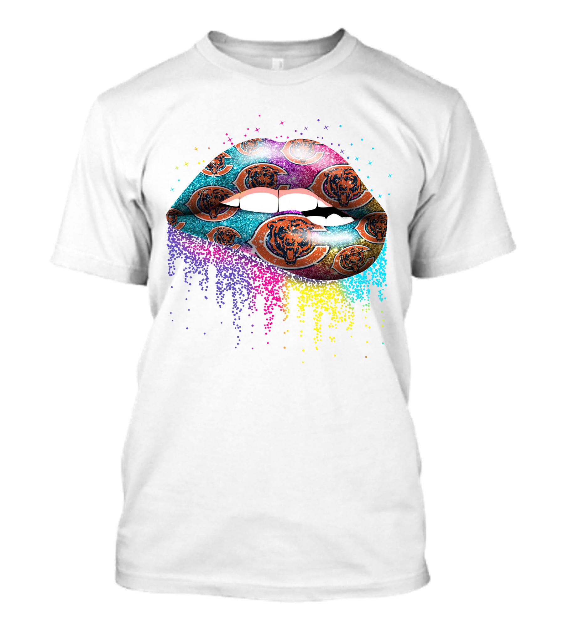 Glitter Lips Chicago Bears Logo Multicolored T-Shirt